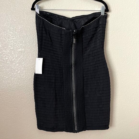 For Love & Lemons Dress Womens Large Black Celeste Moire Rhinestone Pleated Mini - Picture 9 of 14